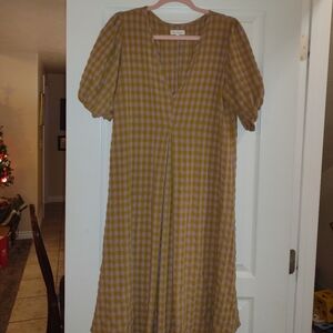 Purple/greenish yellow V neck dress from Reminiscence